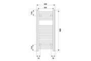 Silver 600X800 mm egyenes elektromos törölközőszárító radiátor fehér, 600W-os fehér termosztátos fűtőpatronnal, végdugóval